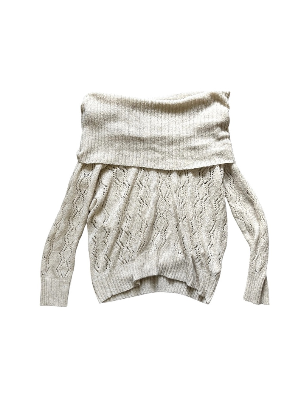 Vintage Y2K Off Shoulder Knit Sweater Cream Beige Metallic 1X